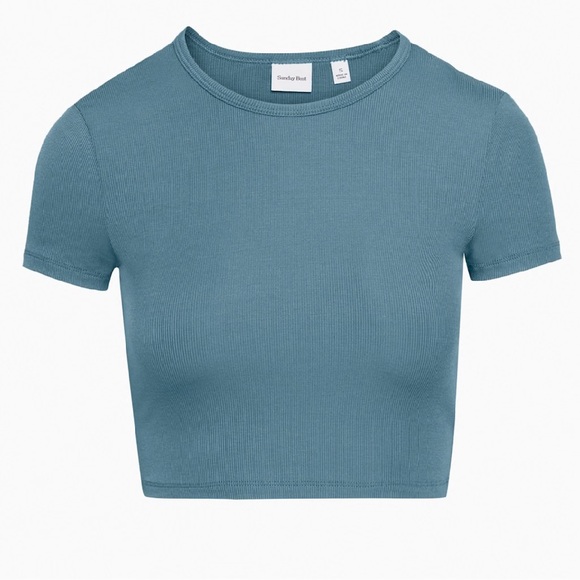 Sunday Best Tops - Sunday Best Blue Short Sleeve Cropped Ribbed Tee